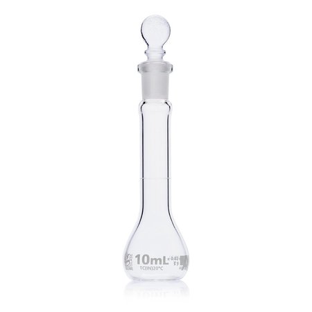 GLOBE SCIENTIFIC Flask, Volumetric , Globe Glass, 10mL, Class A, To Contain (TC), ASTM E288, 6/Box 8200010